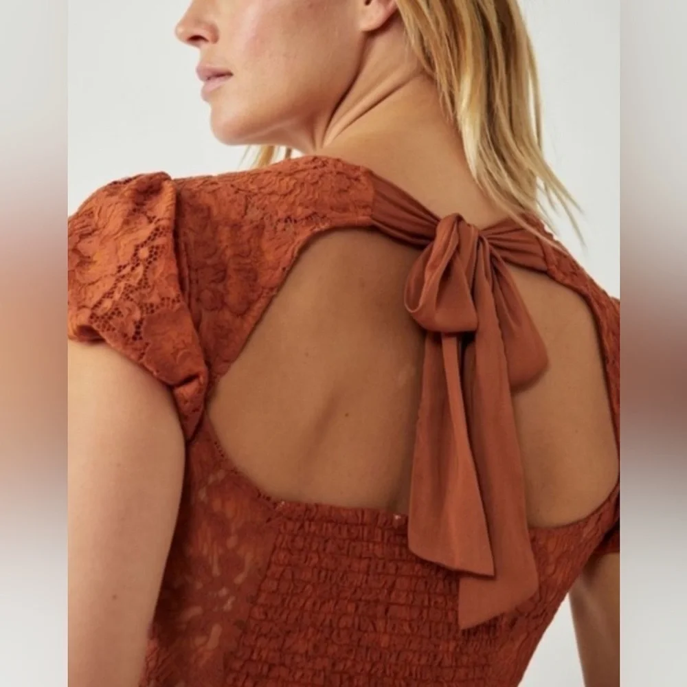 NWT Free People Hailee Lace Short Puffed Sleeve Mini Dress in size S
